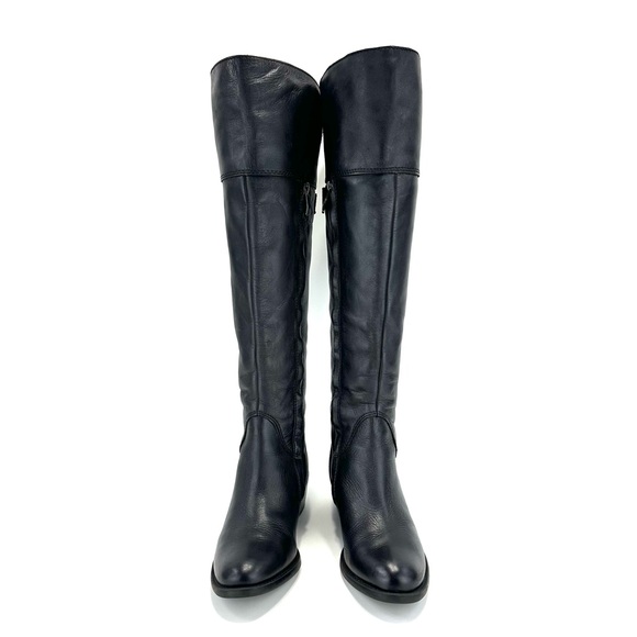 VINCE CAMUTO BOLLO BLACK LEATHER BLOCK HEEL STUDDED OVER-THE-KNEE/KNEE HIGH BOOT - Picture 3 of 14